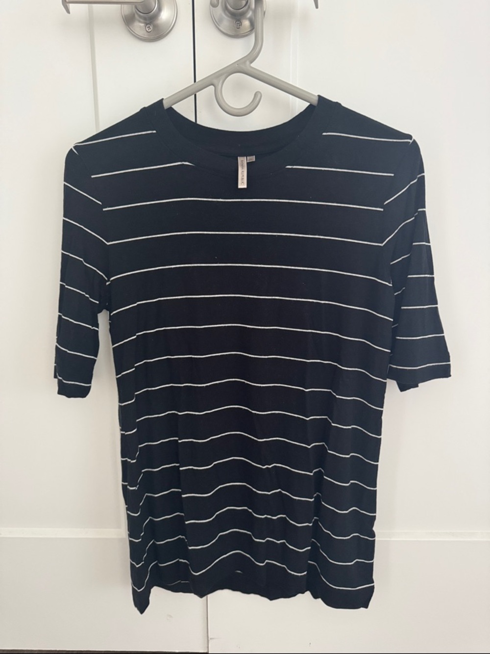 Banana Republic Black Crewneck Tee with White Stripes (3/4th sleeve)